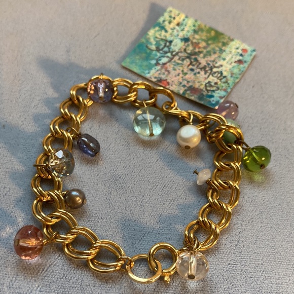 Gold double links bracelet with semi precious beads handmade - Picture 14 of 16